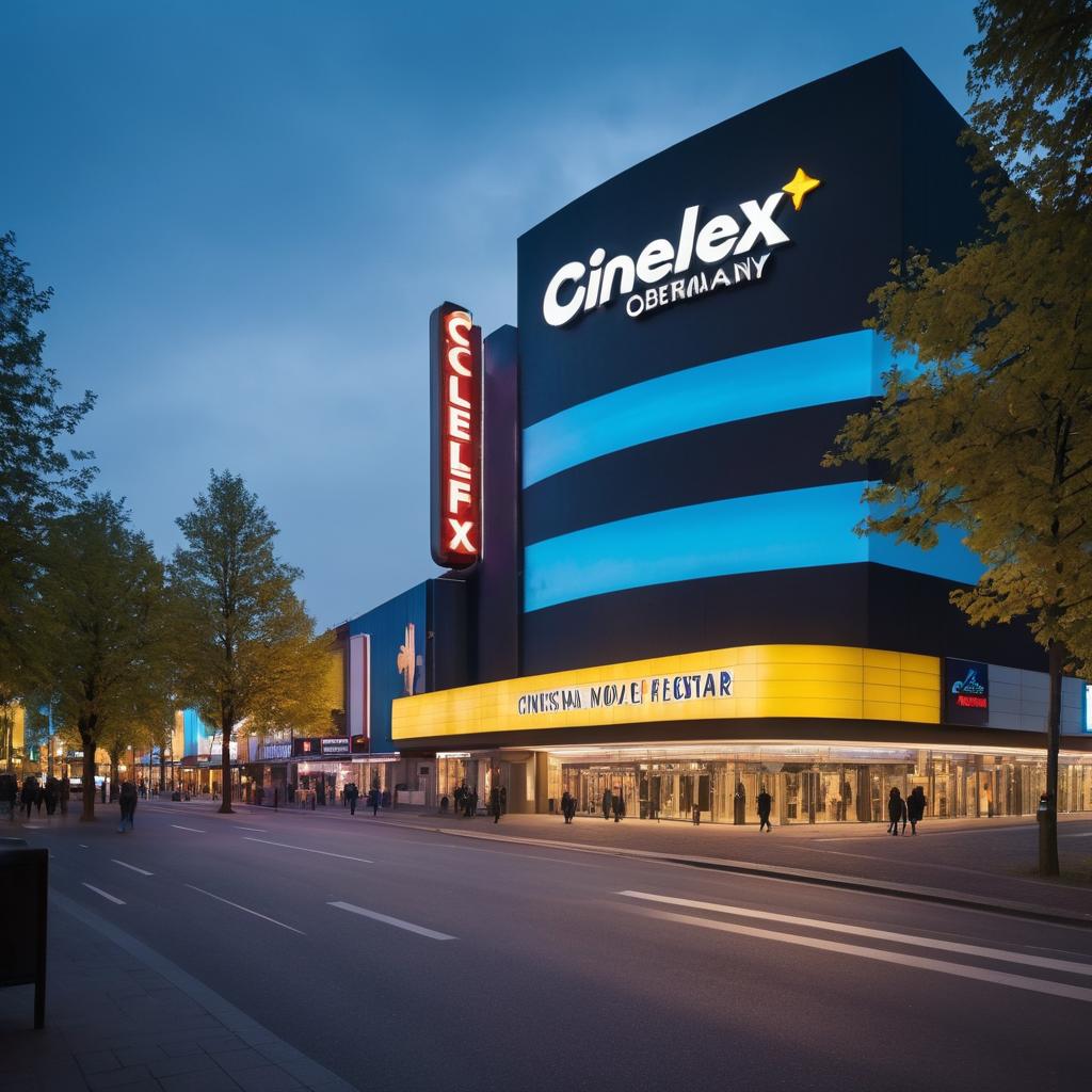 In this lively image of Oberhausen, Germany, two renowned cinemas - Odeon and Cineplex - are highlighted, symbolizing the city's significance in German film production and offering visitors top-notch movie experiences with modern facilities and diverse screenings.