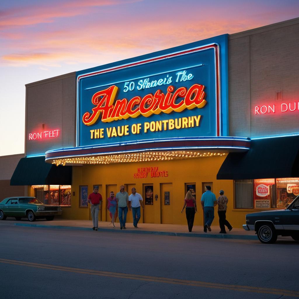 A bustling Killeen, Texas movie theater is filled with excited patrons, surrounded by posters for 